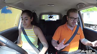 Student driver sucks her teacher in public before pussy fucking
