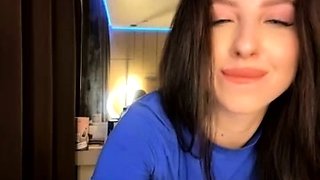 Busty curly brunette with big boobs fucks on couch