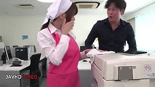 Japanese Office Lady Chihiro Akino Gives Rough Blowjob for Explosive Creampie