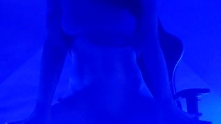 Busty curly brunette with big boobs fucks on couch