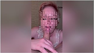 Hotwife In White Dessous Gives Her Husband Blowjob