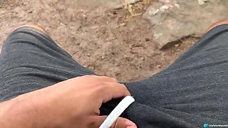 Cute stranger catches me jerking off and lets me cum on her feet