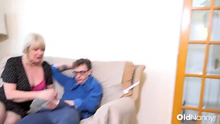 Oldnanny Blonde Granny Seduction With Two Young Guys Threesome