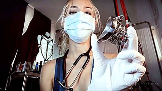 Femdom fetish blonde makes cuckold lick cumshot